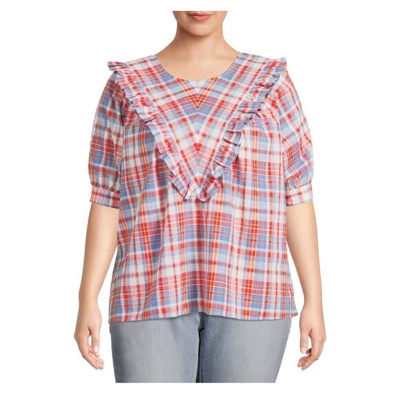 Women’s Short Sleeves Ruffle Woven Blouse Plus Size 3X - Picture 1 of 8